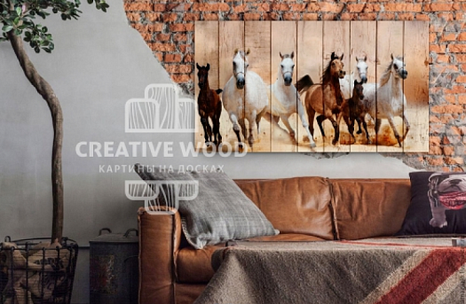 Картины в интерьере артикул ZOO - 35 Скачущие лошади, ZOO, Creative Wood